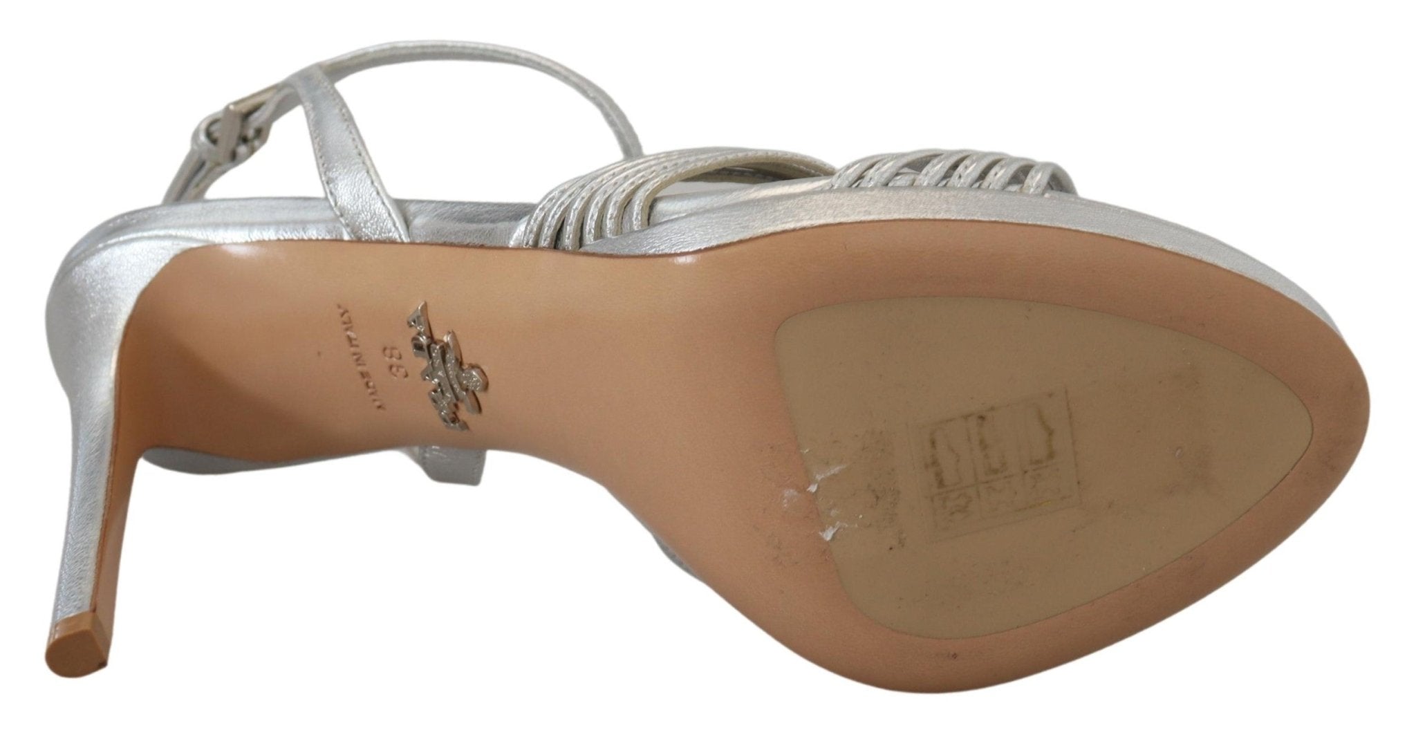 Silver Leather Sandals Ankle Strap Heels Stiletto - TIZZIL