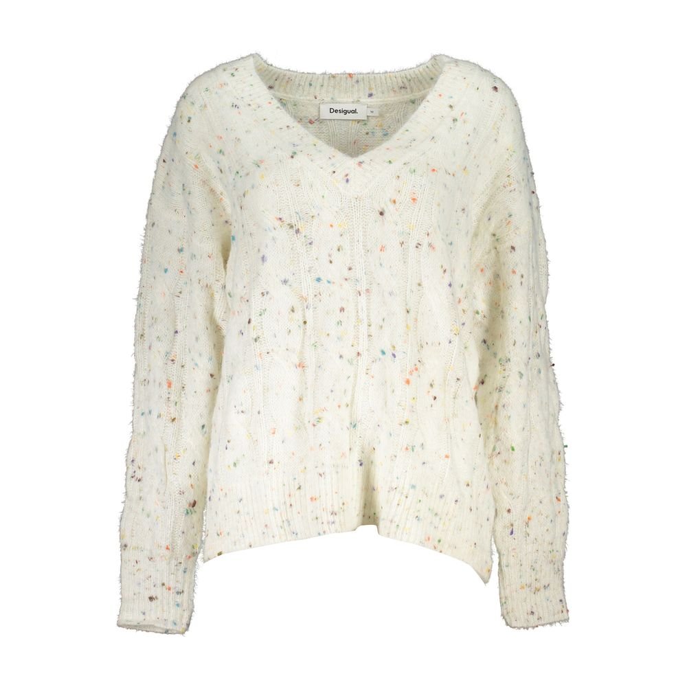 White Acrylic Women Sweater - TIZZIL