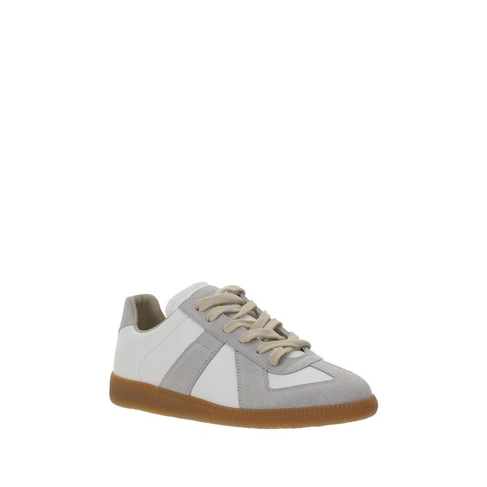 White Calf Leather Bos Taurus Low Top Sneakers - TIZZIL