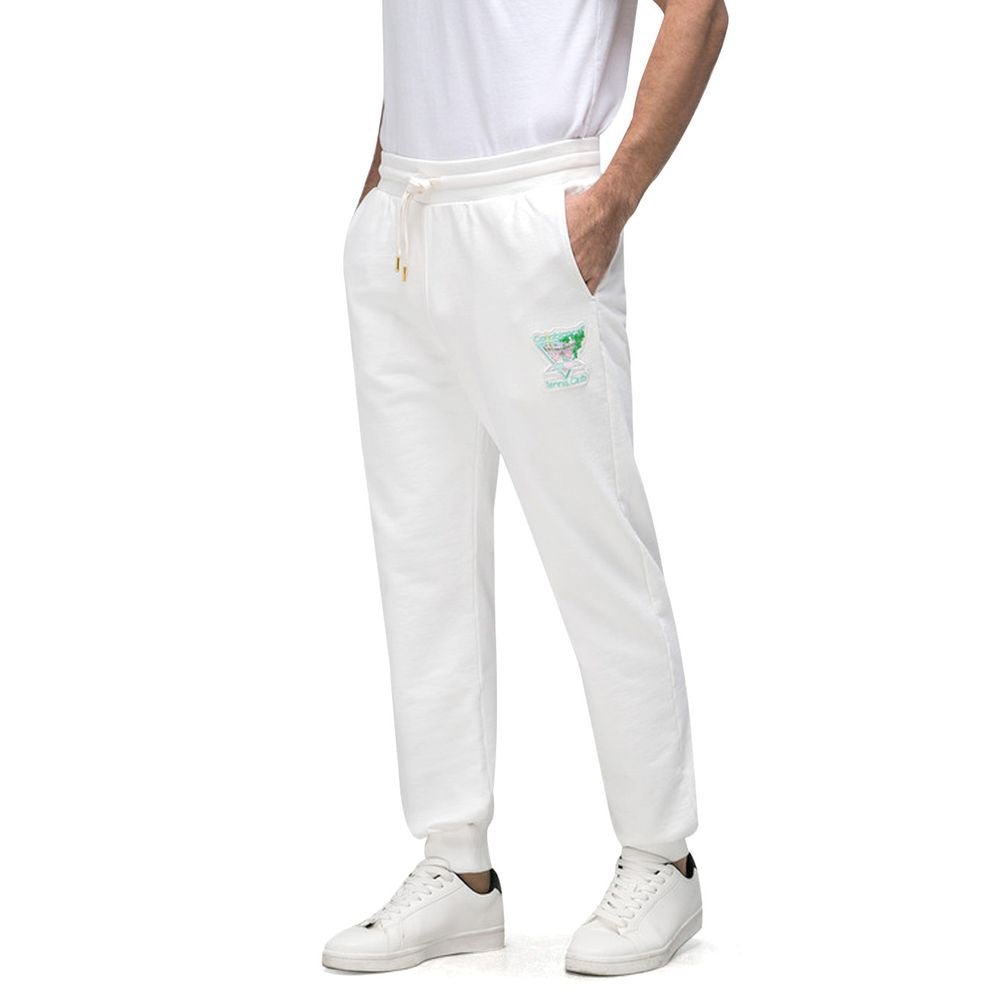 White Cotton Athletic Pants - TIZZIL