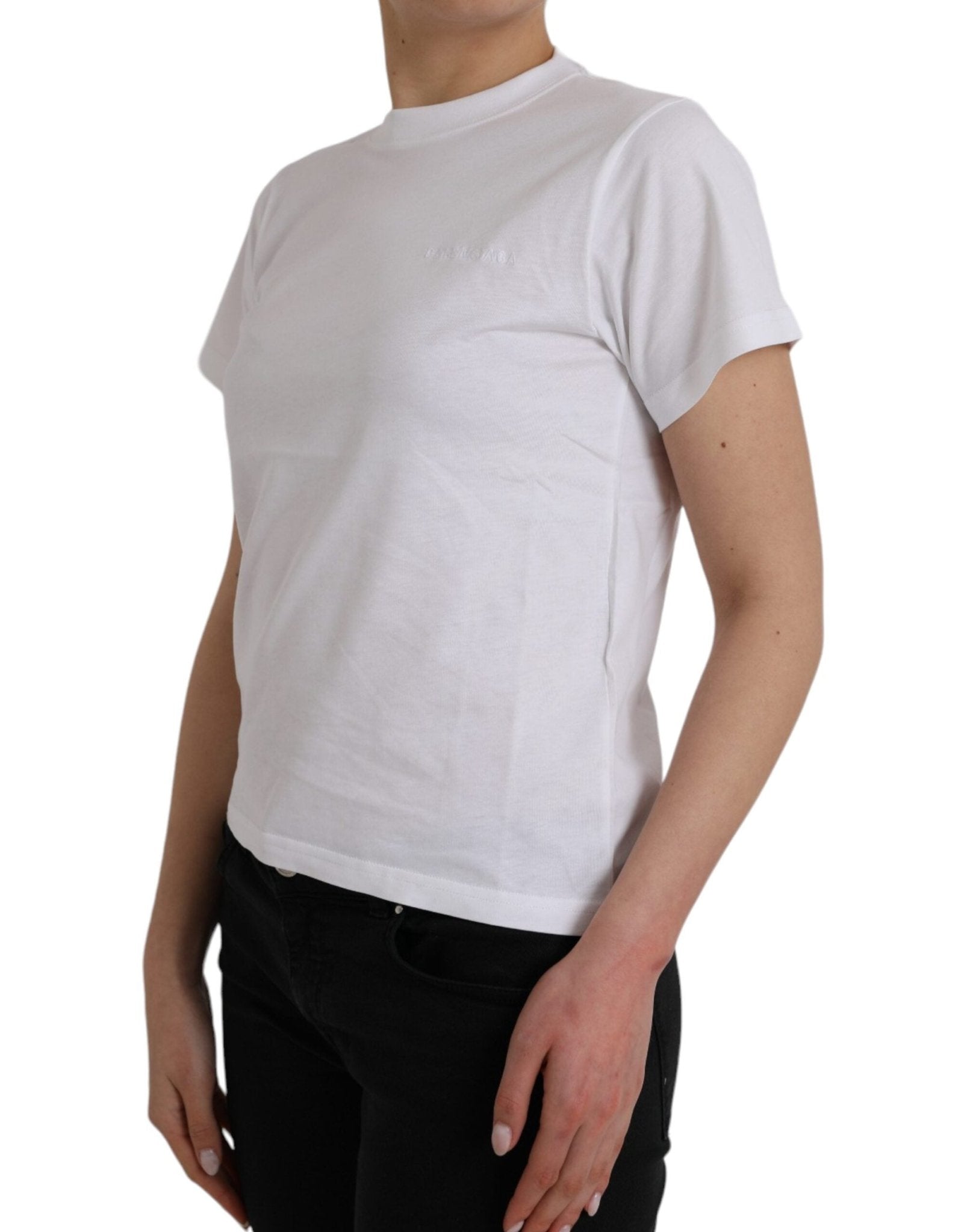 White Cotton Crew Neck Short Sleeves T-shirt - TIZZIL