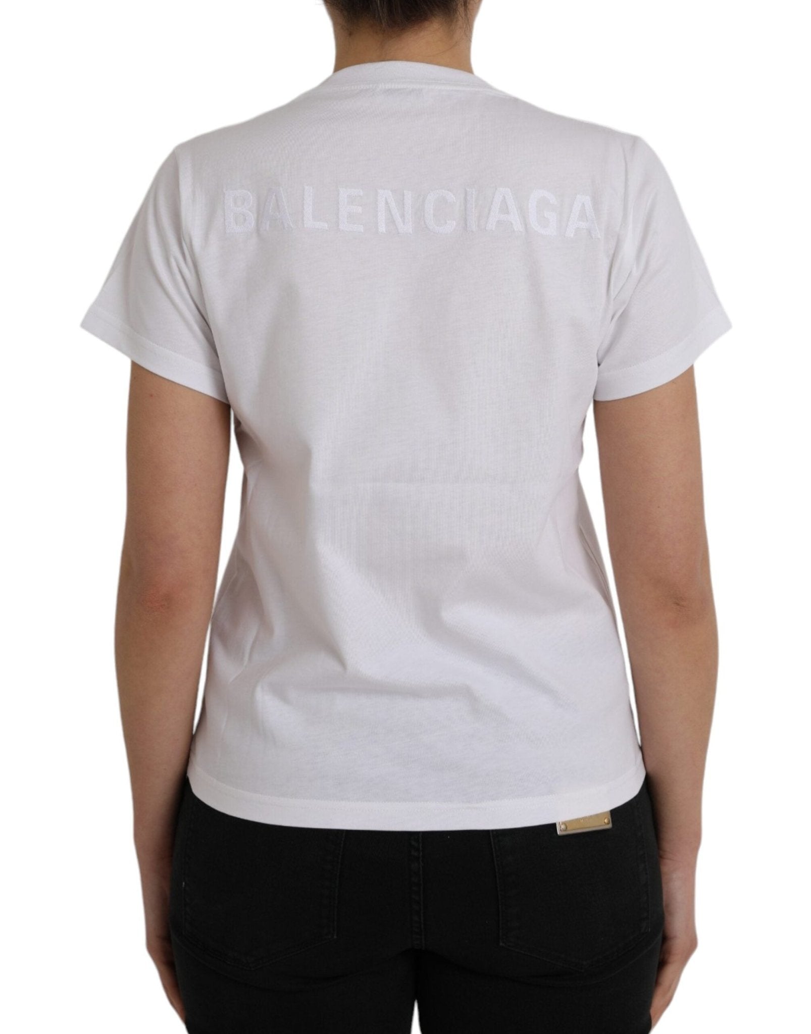 White Cotton Crew Neck Short Sleeves T-shirt - TIZZIL