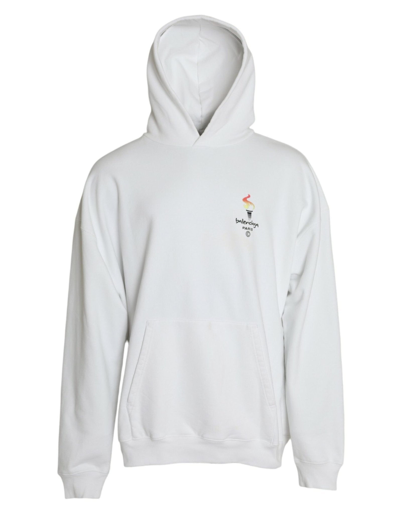 White Cotton Logo Hooded Pullover Sweatshirt Sweater - TIZZIL