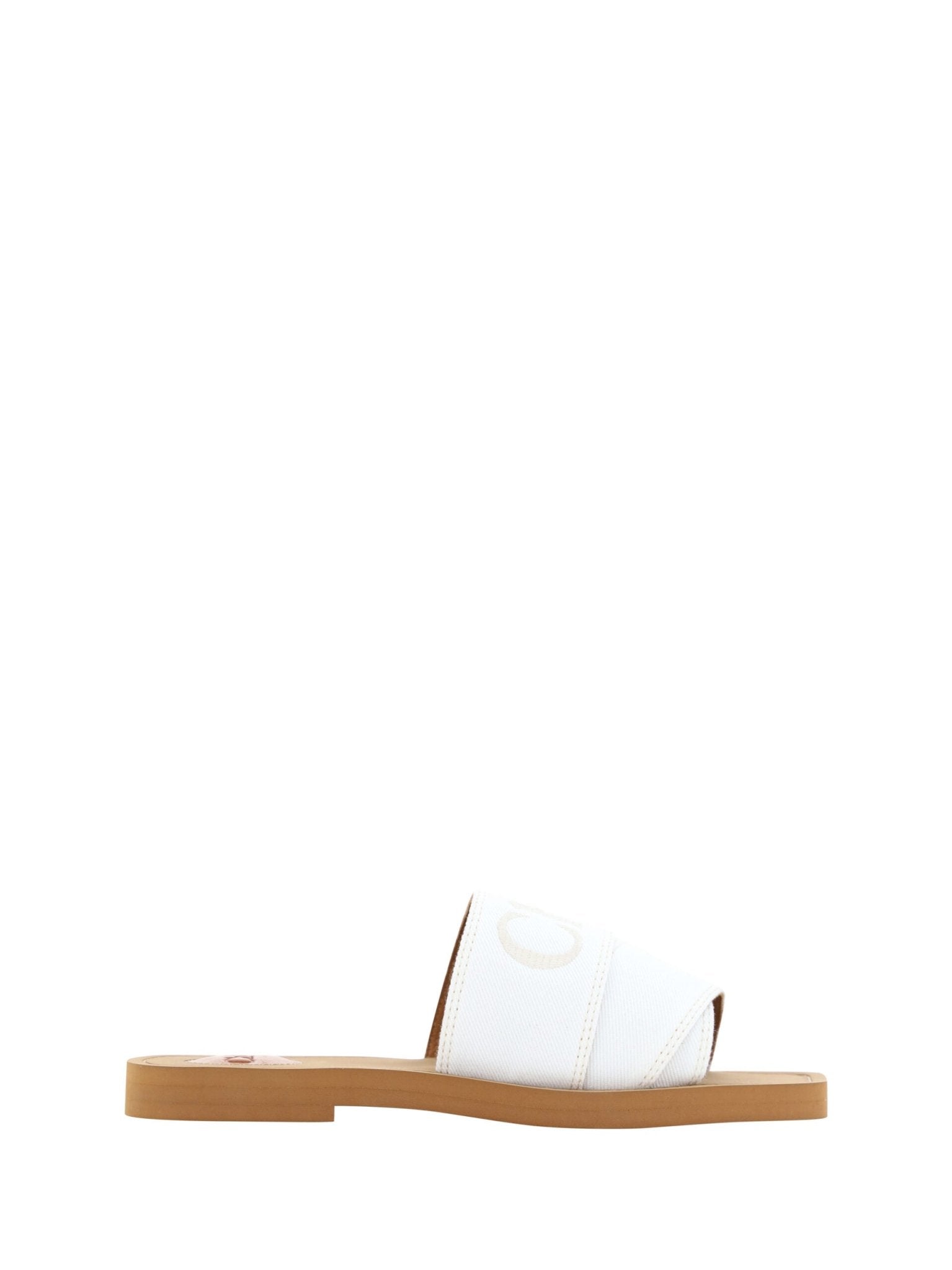 White Cotton Slides Woody Sandals - TIZZIL