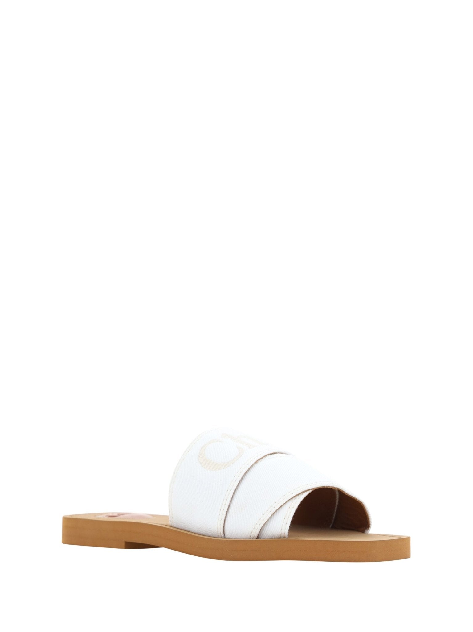 White Cotton Slides Woody Sandals - TIZZIL