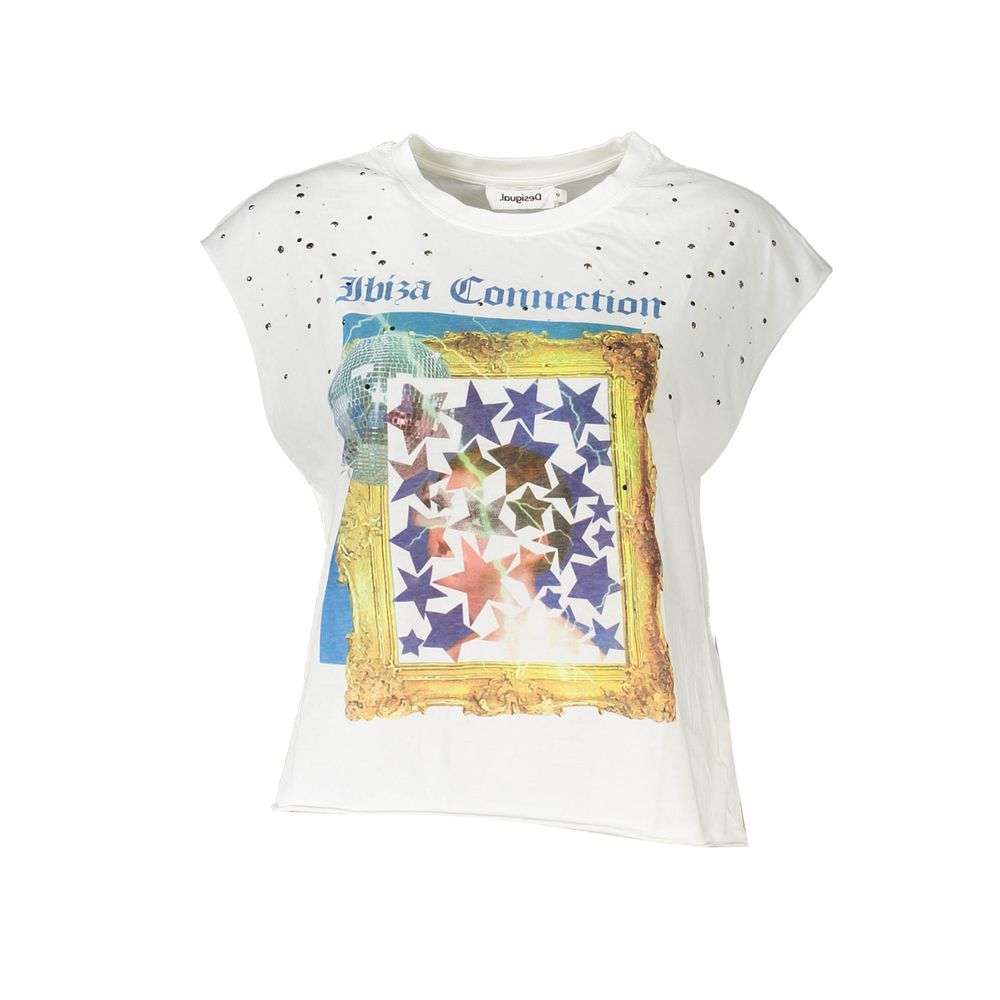 White Cotton Women T-Shirt - TIZZIL