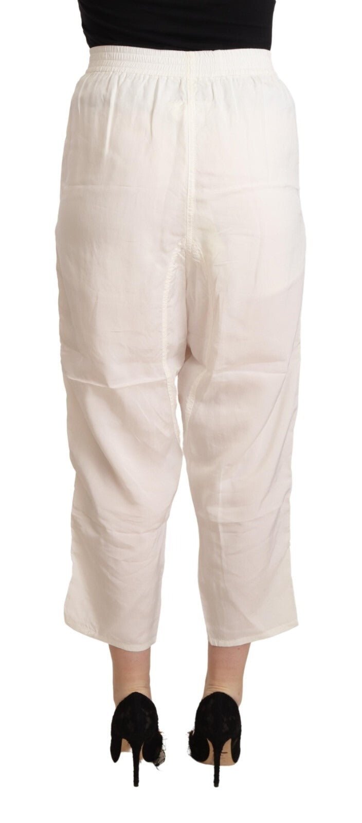 White High Waist Cropped Women Trouser Pants - TIZZIL