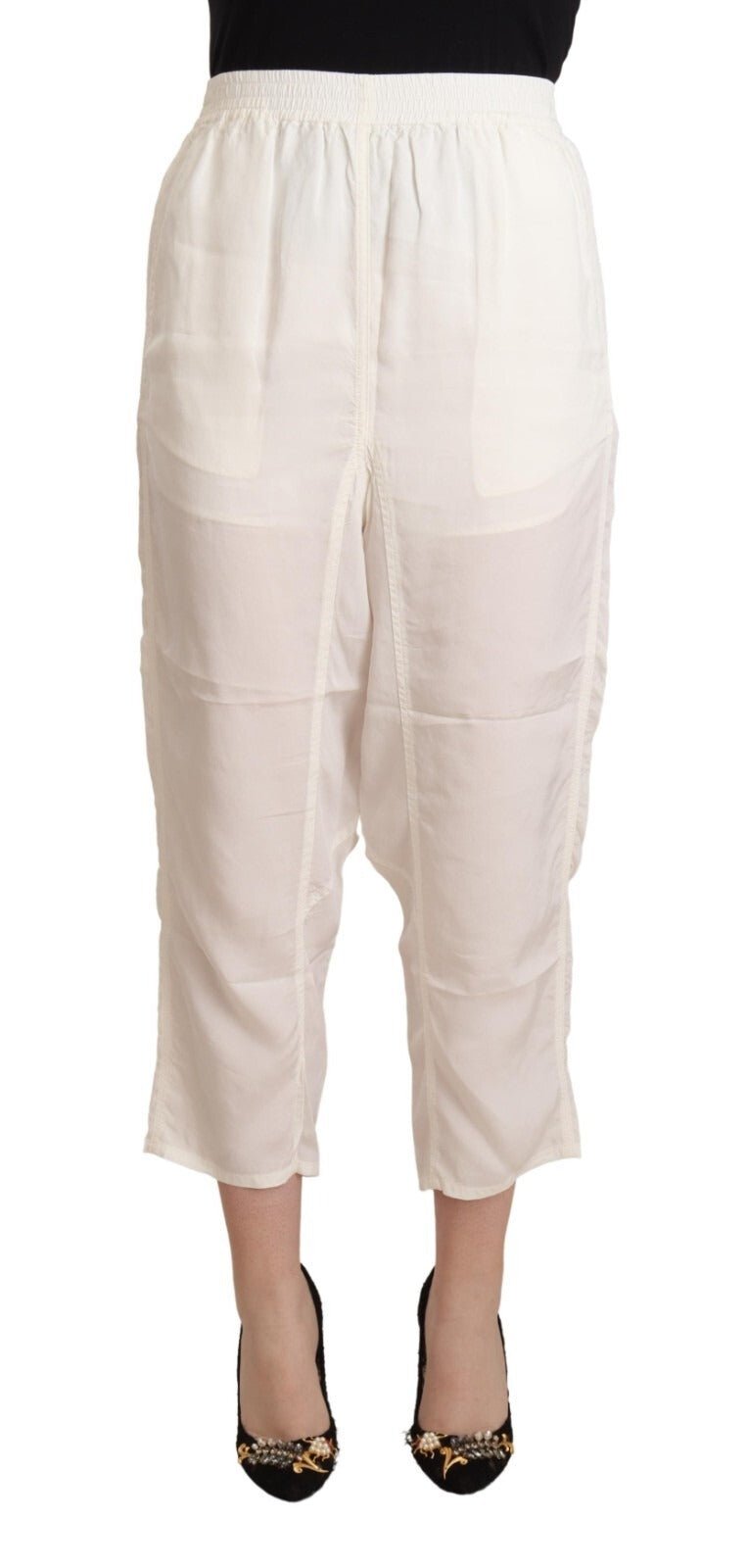 White High Waist Cropped Women Trouser Pants - TIZZIL