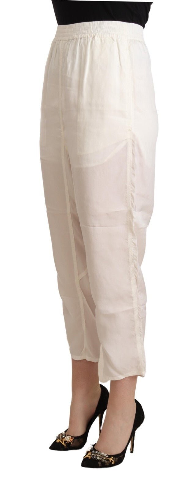 White High Waist Cropped Women Trouser Pants - TIZZIL
