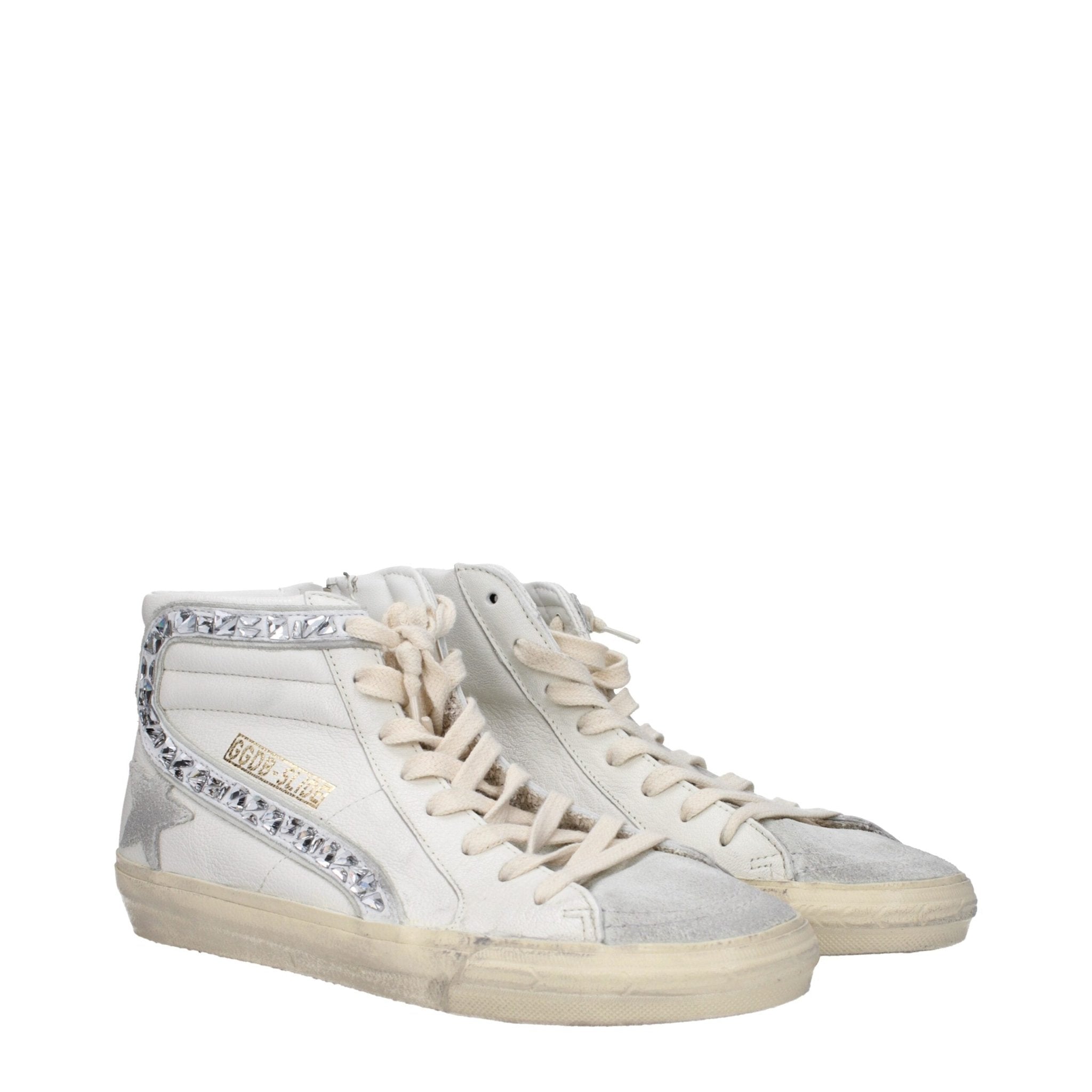 White Leather High Top Sneakers - TIZZIL