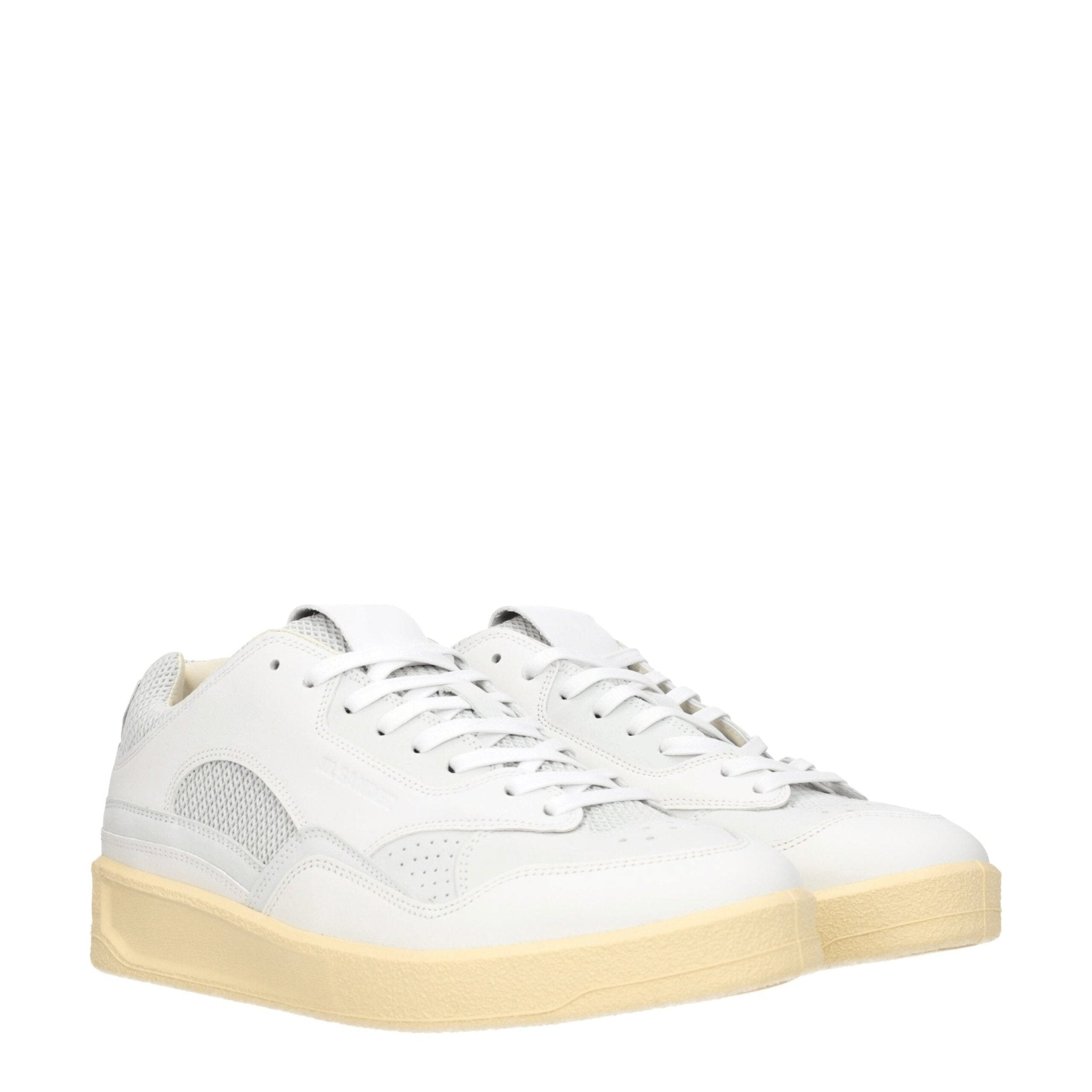 White Leather Low Top Sneakers - TIZZIL