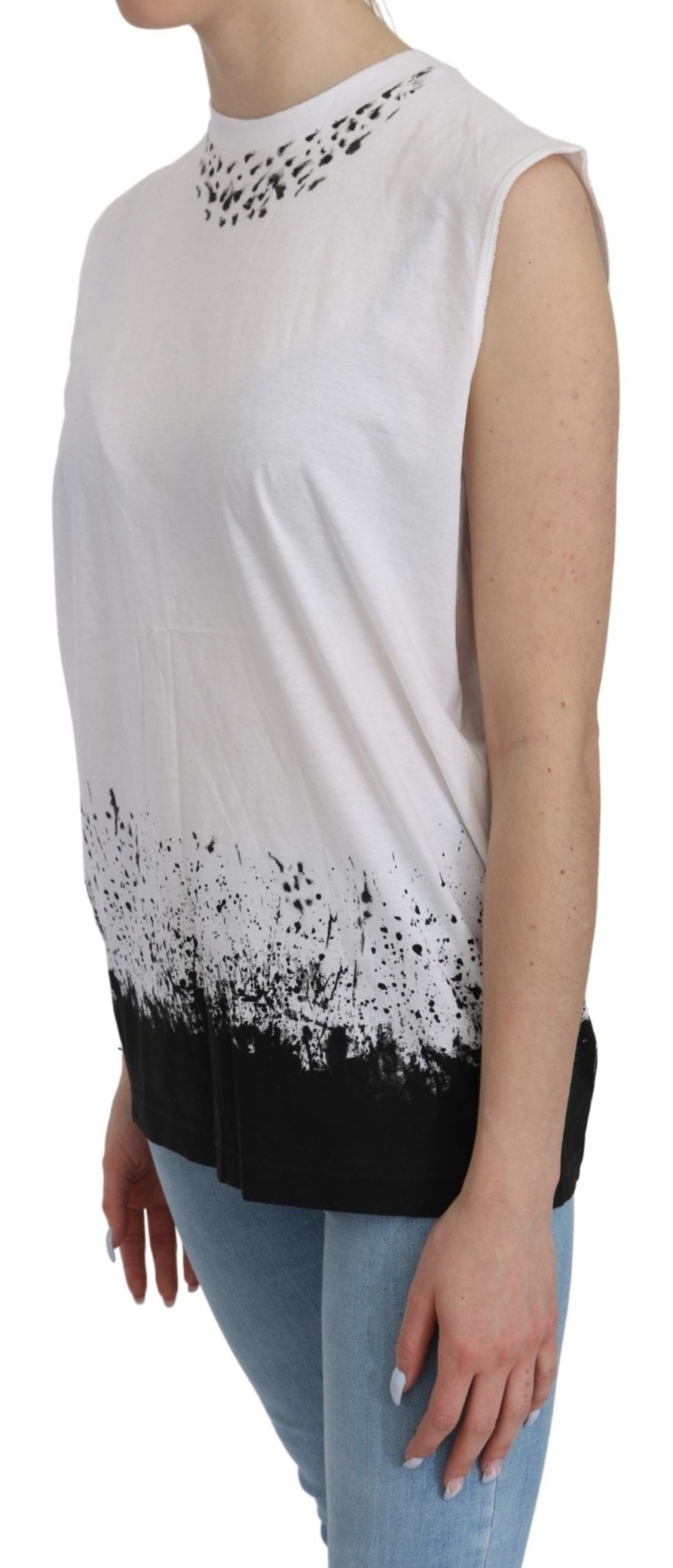 White Sleeveless T-shirt Tank Cotton Top - TIZZIL