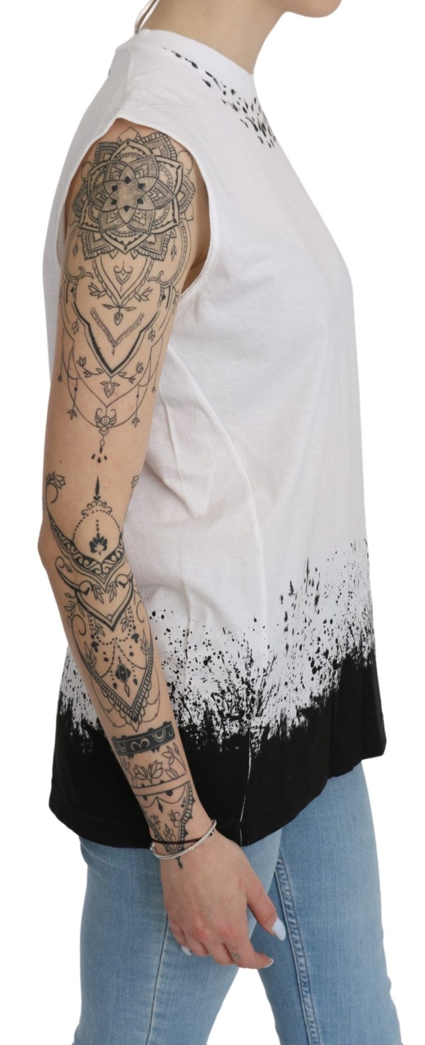 White Sleeveless T-shirt Tank Cotton Top - TIZZIL