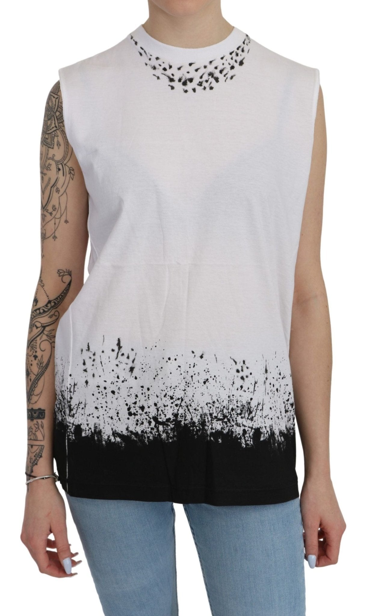 White Sleeveless T-shirt Tank Cotton Top - TIZZIL