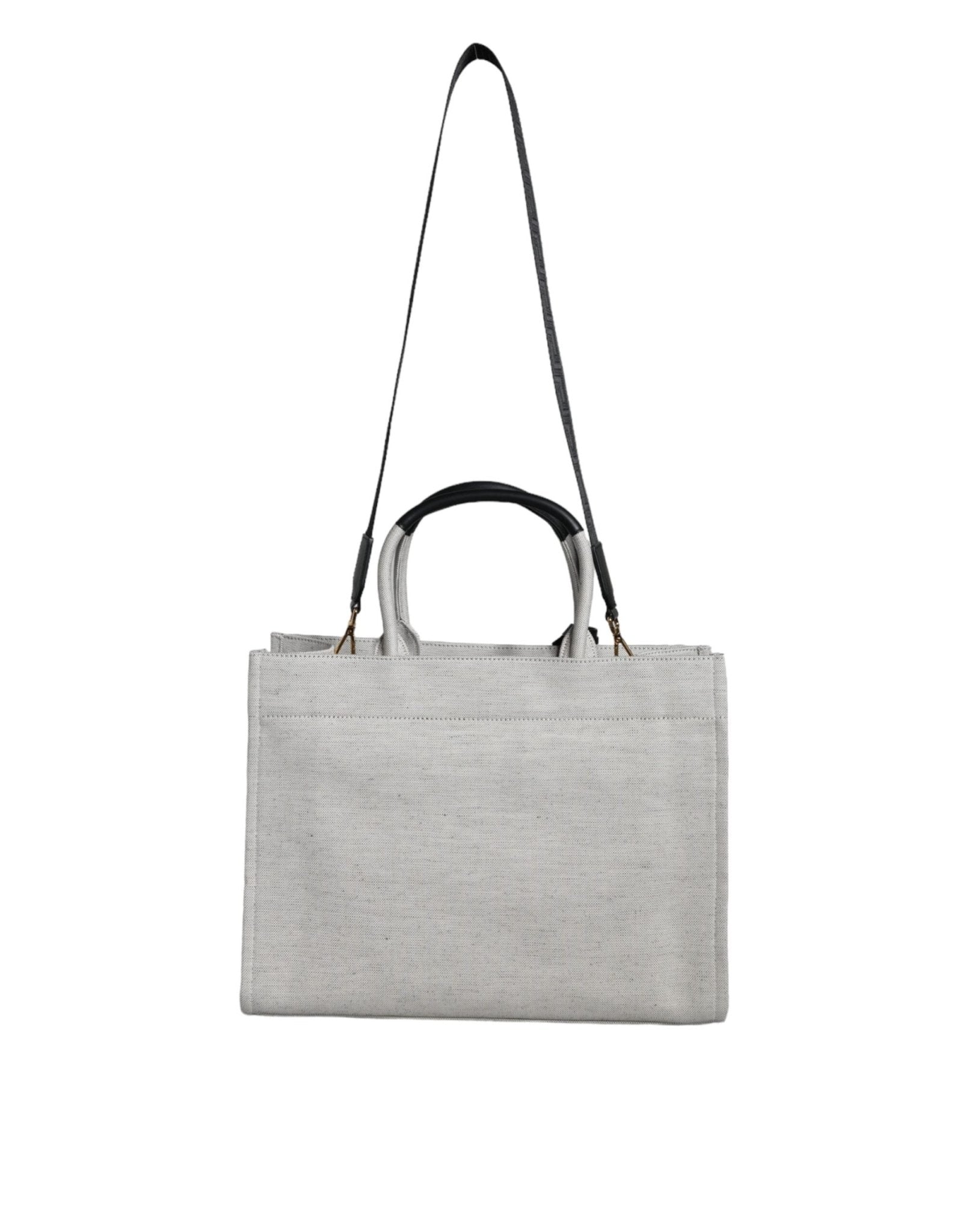 White Top Handle Canvas Leather Logo Crossbody Tote Bag - TIZZIL