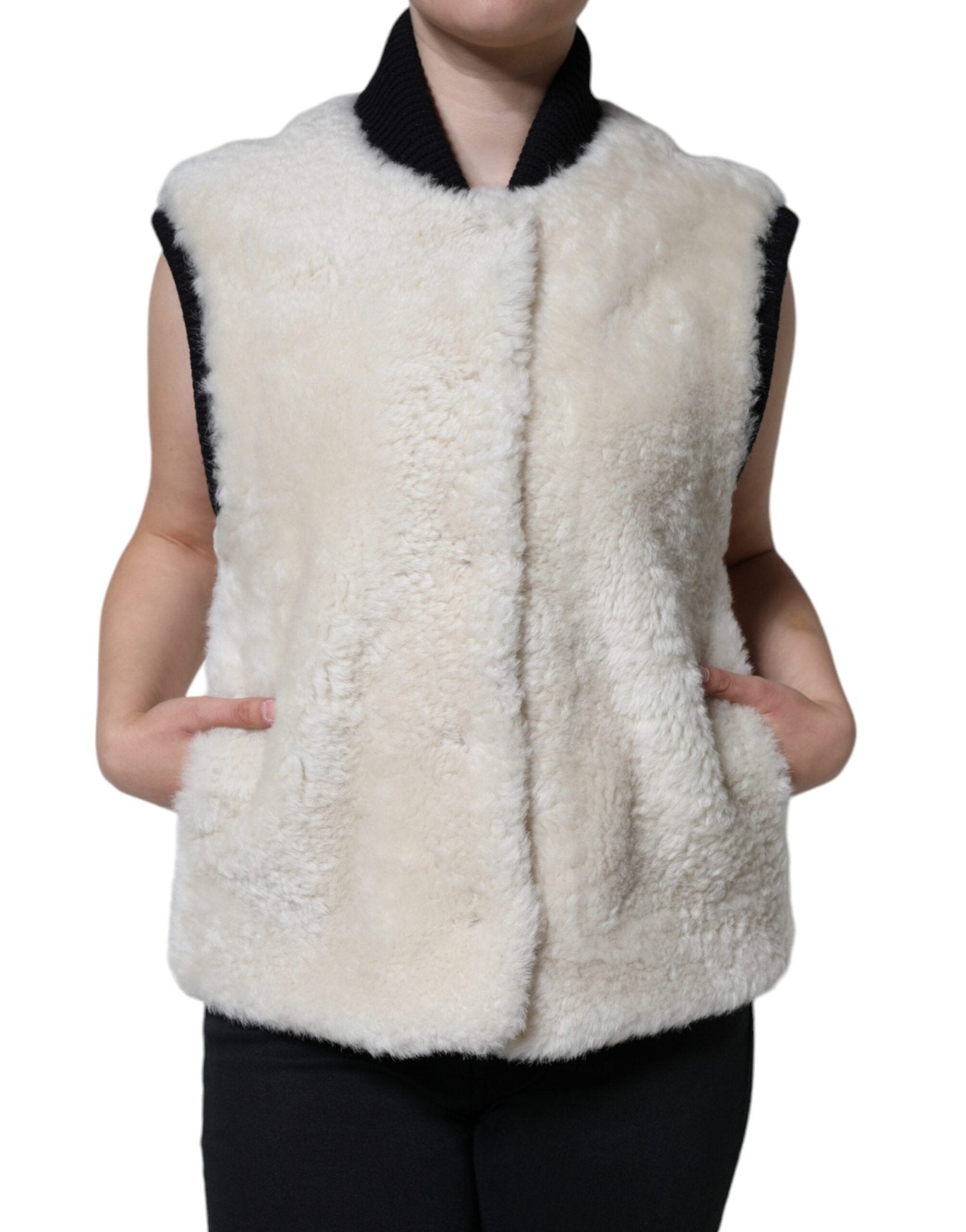 White WARRENFORD Shearling Leather Vest Coat Jacket - TIZZIL