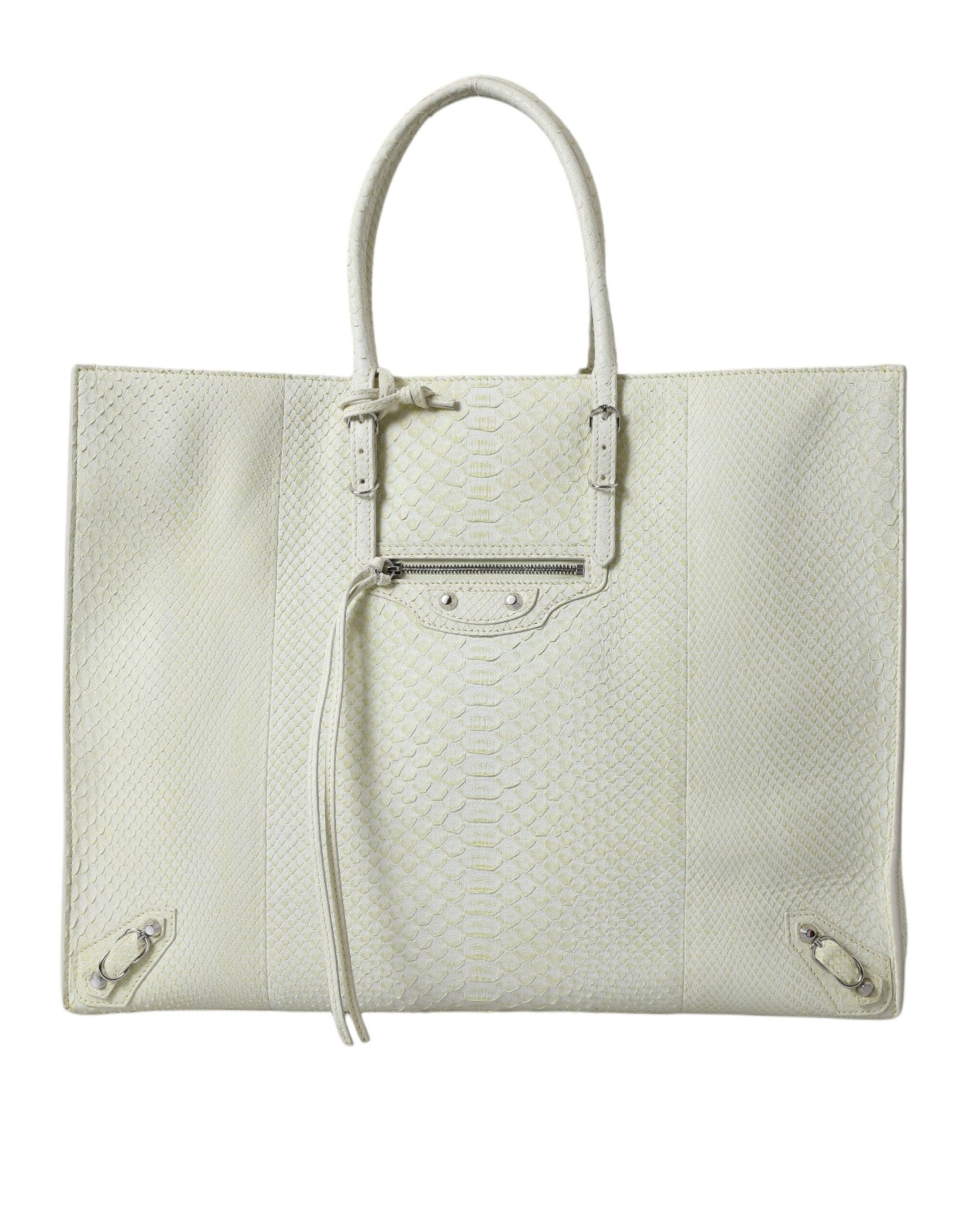 White Yellow Exotic Skin Leather Shopping Tote PAPIER Bag - TIZZIL