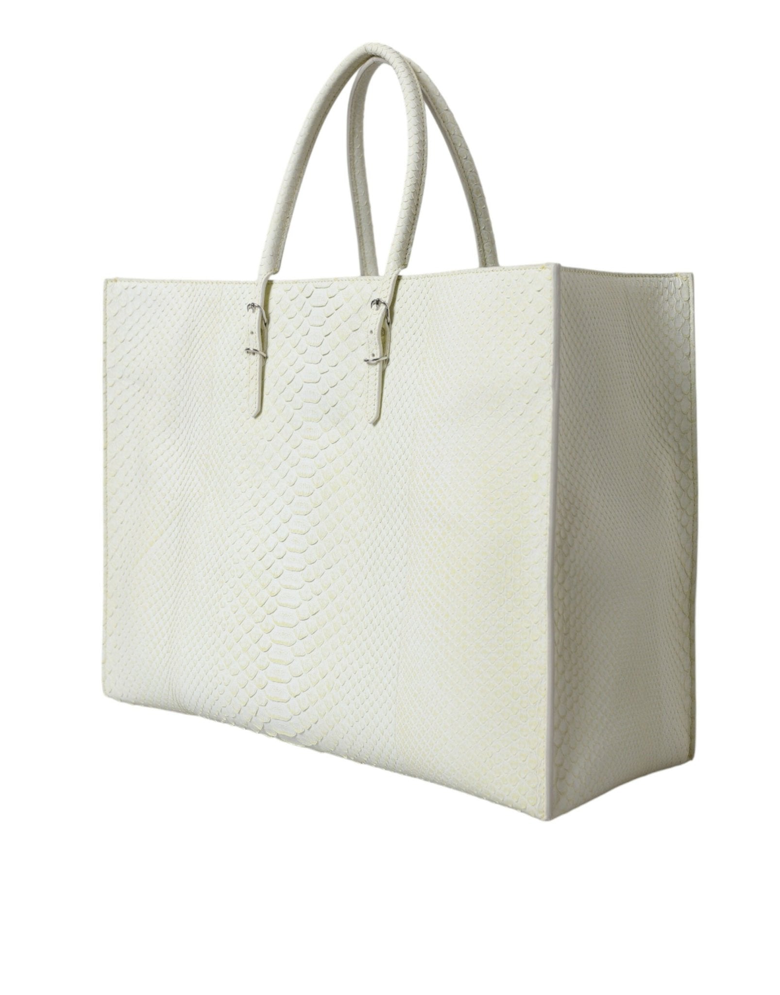 White Yellow Exotic Skin Leather Shopping Tote PAPIER Bag - TIZZIL