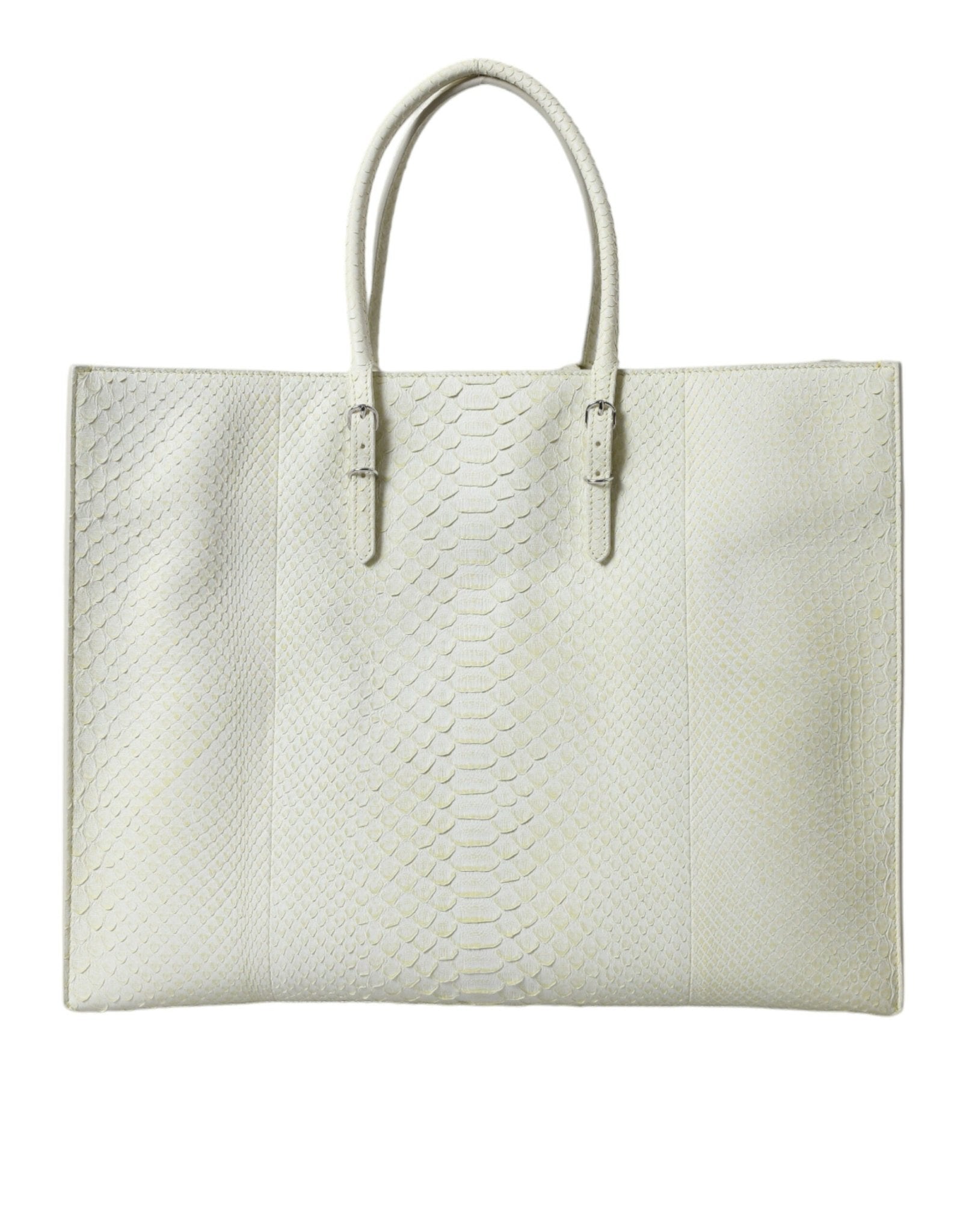 White Yellow Exotic Skin Leather Shopping Tote PAPIER Bag - TIZZIL