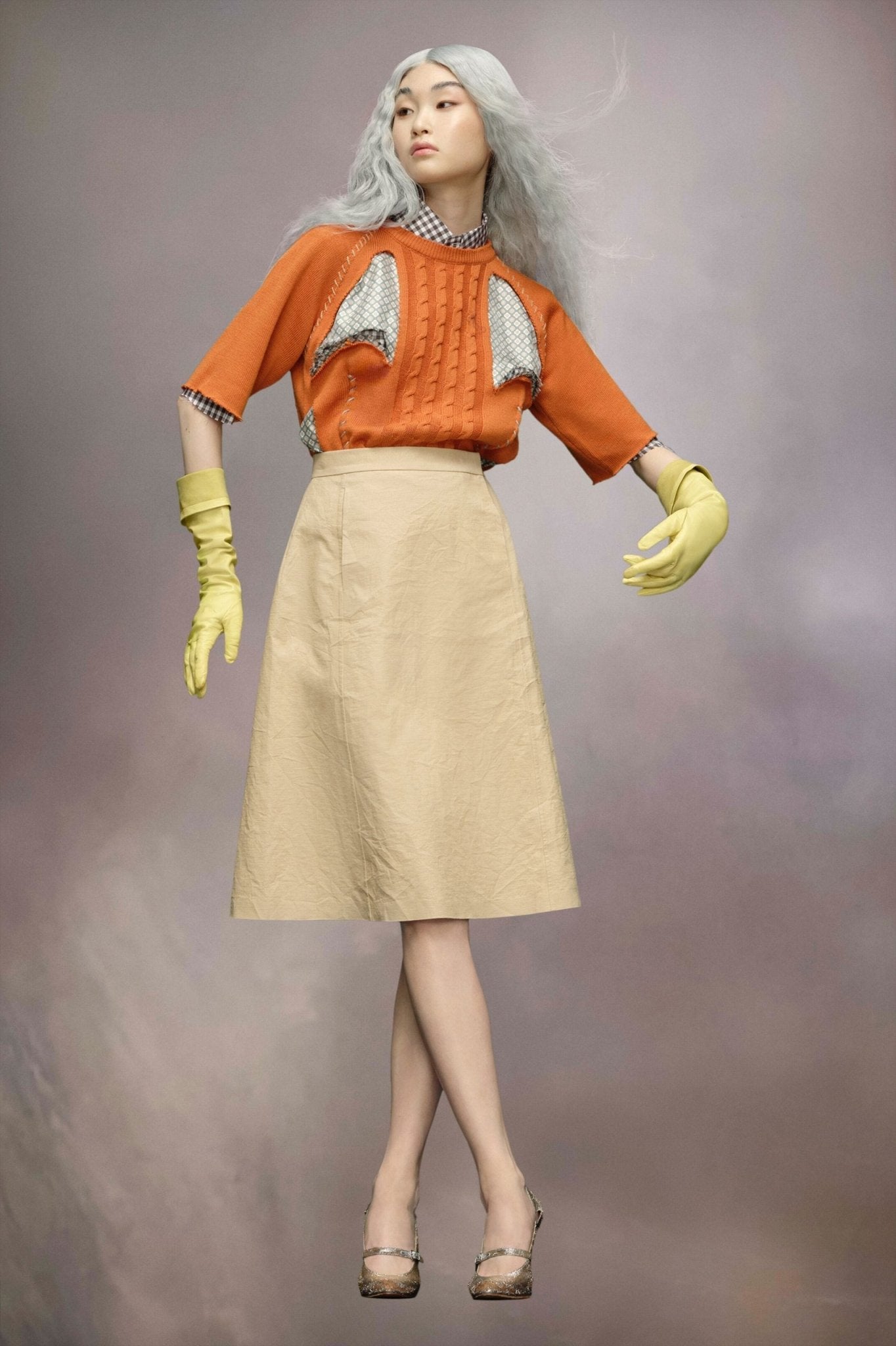 Yellow Fibres Midi Skirt - TIZZIL